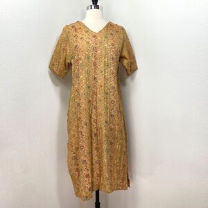Ethnic Handmade India Beaded Tunic Dress Gold Lined Short Sleeves Festival Med